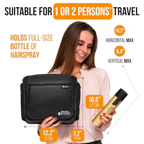 Travel Toiletry Bag for Men and Women - Large Hanging Toiletry Organizer - Waterproof Hygiene Bag with Metal XXL Swivel Hook, with YKK Zippers and 19 Compartments for Toiletries, Makeup, Cosmetics - Image 4