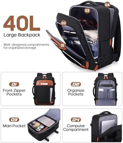 Travel Backpack, 17Inch Laptop Backpack, Carry-on Approved Bag for Men & Women, Waterproof Luggage with Packing Cubes, Shoe Pocket, Personal Item Size for Flights - Image 3