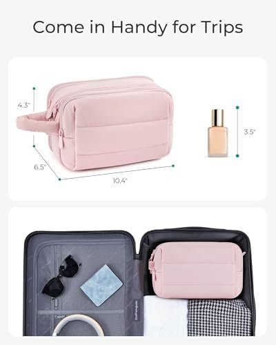 BAGSMART Travel Toiletry Bag for Women, Puffy Cosmetic Makeup Bag Organizer, Large Wide-open Travel Bag for Toiletries, Dopp Kit Water-resistant Shaving Bag for Accessories-Camel - Image 6