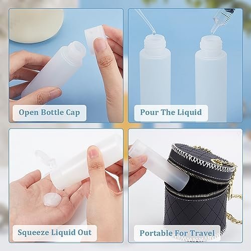 BENECREAT 8 Pack 50ml 1.7oz Clear Squeezable Plastic Sample Flip Cap Bottle Refillable Travel Containers for Makeup Cosmetic Toiletries Liquid - Image 4