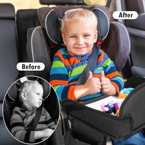 Kids Travel Tray, Kid Travel Tray, Travel Tray for Kids Car Seat, Car Tray for Kids with Drawing Kit, Carseat Tray for Toddler, Kids Road Trip Essentials for Airplane, Black - Image 2