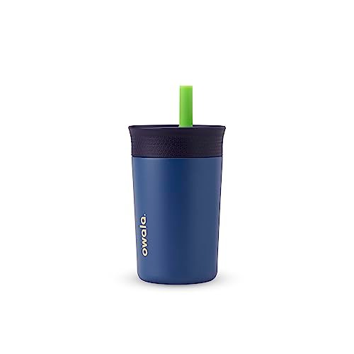 Owala Kids Insulation Stainless Steel Tumbler with Spill Resistant Flexible Straw, Easy to Clean, Kids Water Bottle, Great for Travel, Dishwasher Safe, 12 Oz, Navy and Blue (Home Base)