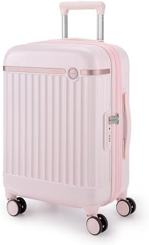 BAGSMART Carry On Luggage 22x14x9 Airline Approved with Spinner Wheels, Travel TSA Approved 100% PC Hard Shell Suitcases, 20 Inch Expandable Luggage with TSA Lock, Atlas Pink