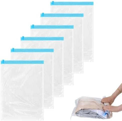 6 Pack Vacuum Bags for Travel Compression Bags for Travel Space Saver Vacuum Storage Bags for Clothes Travel Essentials No Pump Needed Travel Vacuum Bags for Luggage Travel Accessories, 35x50cm Medium