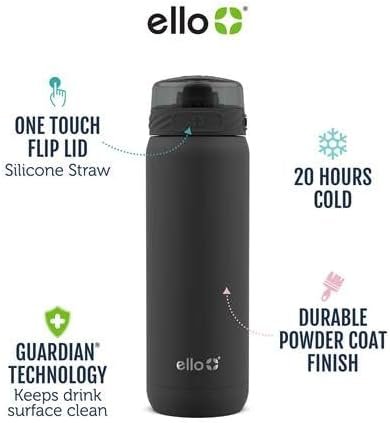 Ello Cooper 22oz Stainless Steel Water Bottle with Straw and Carry Handle, Double Walled and Vacuum Insulated Metal, Leak Proof Locking Lid with Soft Silicone Spout, Reusable, BPA Free, Lilac - Image 5