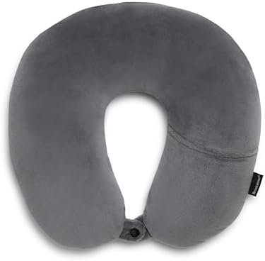 Brookstone Microbead Travel Head and Neck Pillow Lightweight and Plush with Phone or Headphone Pocket, Dark Grey