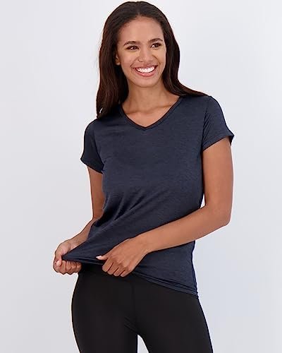 Real Essentials 5 Pack: Women's Short Sleeve V-Neck Activewear T-Shirt Dry-Fit Wicking Yoga Top (Available in Plus) - Image 2