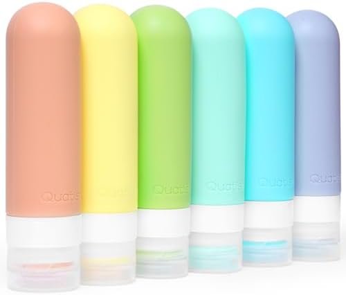 Quatish Travel Bottles for Toiletries 6 Pack, Original Patented Leakproof 3 oz Tsa Approved Travel Size Containers, BPA Free Silicone Shampoo and Conditioner Bottles, Camping Essentials