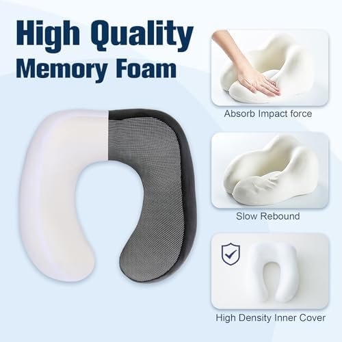 Neck Pillow for Traveling, Travel Pillows for Airplanes,100% Pure Memory Foam Travel Neck Pillow, Adjustable Flight Pillow, Portable Plane Accessories with Eye Mask, Earplugs, Carry Bag - Image 5