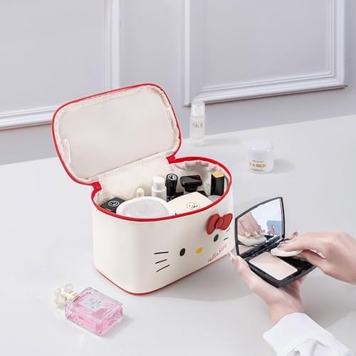 Large Make up Bag Cute Cosmetic Bags Brush Holder Zipper Pouch Toiletry Travel Makeup Organizer Bag For Women (Red-A) - Image 4