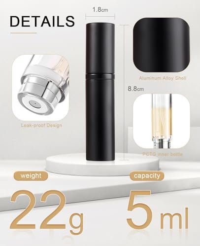 Refillable Portable Mini Perfume Atomizer for Travel, 5ml Luxury Empty Leakproof Pump Perfume Spray bottle Atomizer for Man and Woman (Y-Champaign Gold) - Image 6