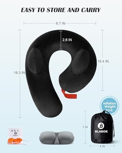 Travel Neck Pillow for Airplane, Travel Pillow Support Head and Neck, Comfortable & Washable Cover, Inflatable Neck Pillow for Traveling,Car,Office,Home (Black) - Image 6