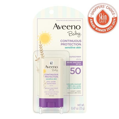 Aveeno Baby Continuous Protection Mineral Sunscreen Stick for Sensitive Skin with Broad Spectrum SPF 50 Protection for Face & Body, Naturally Sourced 100% Zinc Oxide, Travel Size, 0.47 oz - Image 2