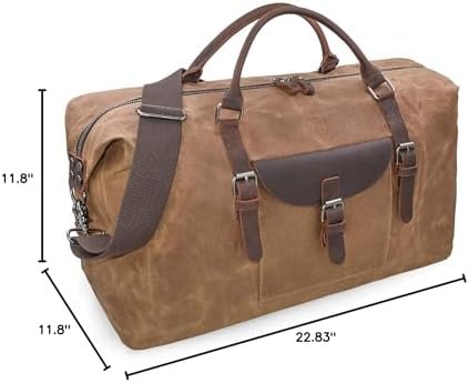 Oversized Travel Duffel Bag Waterproof Canvas Genuine Leather Weekend bag Weekender Overnight Carryon Hand Bag Brown - Image 9