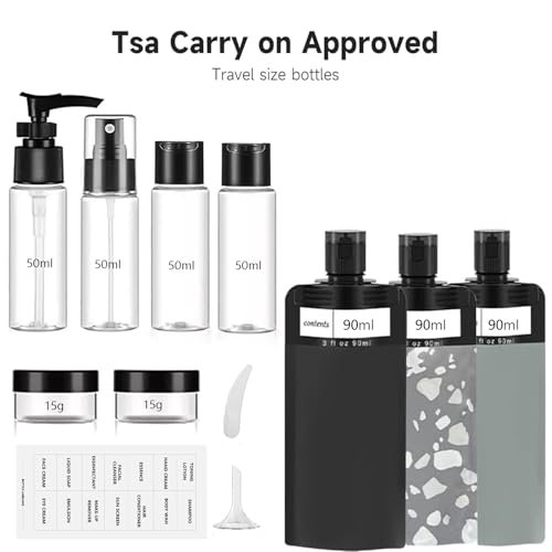 12pack Travel Bottles for Toiletries, Travel Container Pouches for Men Women, Essentials for Shampoo, Conditioner and Body Wash Liquids, Cruise Ship, Airplane, vacation Accessories-Black Set - Image 2