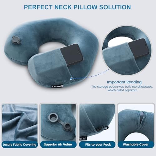 Inflatable Travel Neck Pillow for Airplane Train Car Washable Pillowcase U Shaped Office Napping Pillow - Image 3