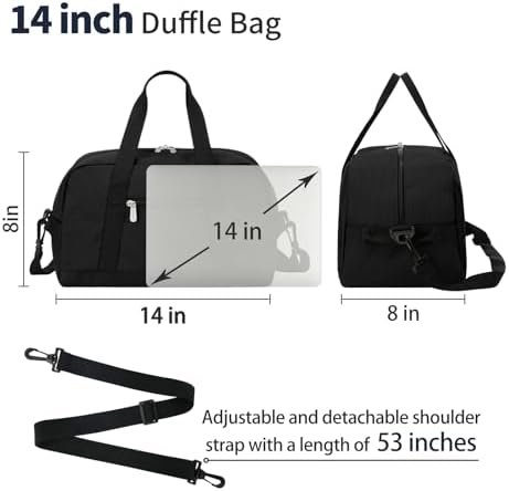 Small Gym Bag 14 inch lightweight Carry On Mini Duffel Bag for Travel Sport - Black - Image 6