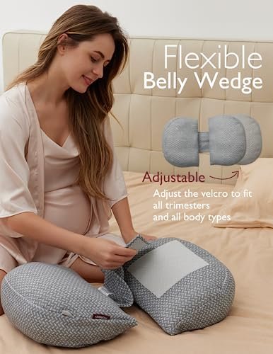 Momcozy Portable Pregnancy Pillow – W Shaped Maternity Support for Side Sleepers, Adjustable Travel Wedge Pillow for Back, Belly, and Hip Relief, Ideal for Pregnant Women, Deep Grey - Image 2