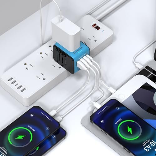 Travel Adapter Worldwide, Universal International Power Plug Adapter W/2.4A 3xUSB-A and 3.0A Type-C Wall Charger, European Travel Plug Adapter for Europe UK EU US CA AU Italy Asia-Blue - Image 7