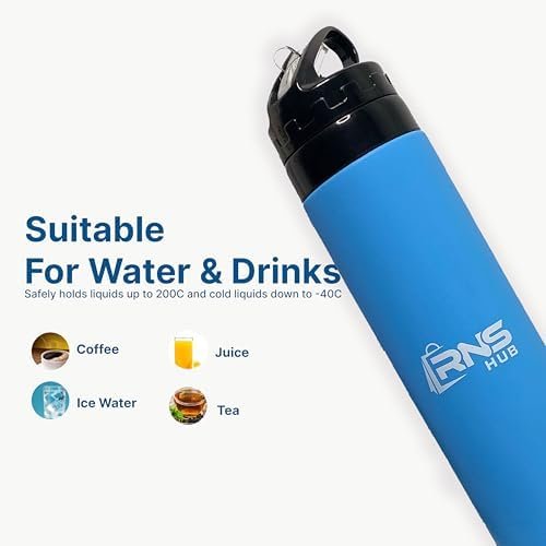 Collapsible Water Bottles Set- 600ml Silicone BPA-Free Leak-Proof Lid Travel Bottles with Sleeves - Reusable Lightweight Foldable Bottle for Travel Hiking Gym Beach Essentials (Blue) - Image 7