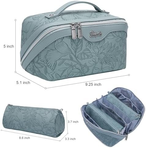 Travel Makeup Bags Cosmetic Organizer Bag: 3-Set Large Capacity Make up Bag - PU Leather Toiletry Bag for Women - Wide Open Portable Pouch with Divider & Handle (01-Light Blue) - Image 9