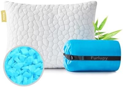 Cooling Shredded Gel Memory Foam Pillow for Travel & Camping- Adjustable for Contoured Support - Small Portable Pillow Ideal for Office Nap, Camping, Travel, Car, Airplane,Backpacking