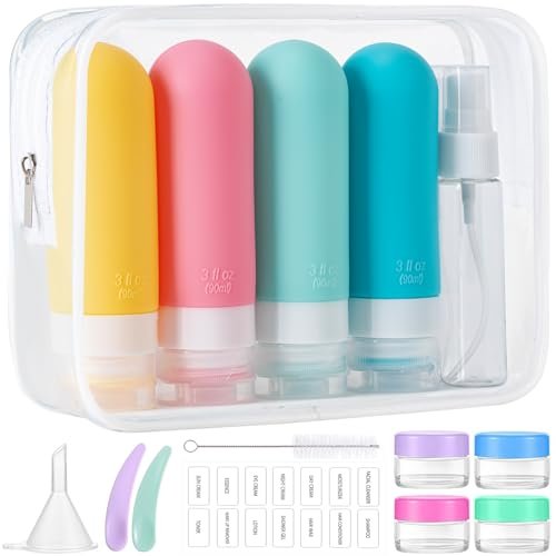 16pack Travel Bottles for Toiletries, TSA Approved LeakProof Squeezable Silicone Toiletry Containers for Shampoo, Conditioner, 3oz Portable Refillable Traveling Size Liquid Containers (16Pcs/Colorful)