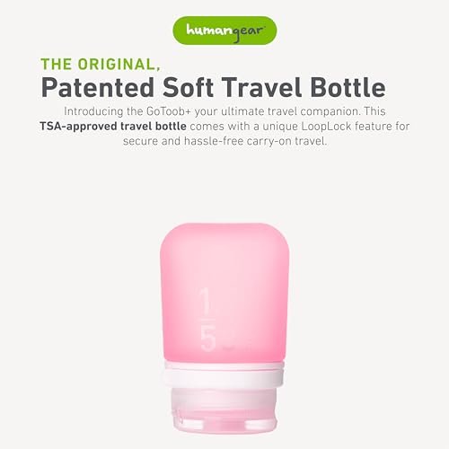 humangear GoToob+ (Small) | Refillable Silicone Travel Bottle | Locking Lid | Food-Safe Material | Pink, Small (1.7 fl.oz; 53ml) - Image 2