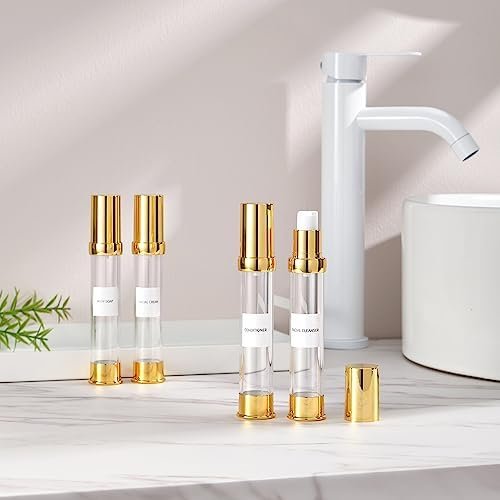 Golden Airless Pump Bottle Travel Set with Box Refillable Empty Cosmetic Pump Bottle Vacuum Bottles for Liquids Such as Hand Soap,Toner,Foundation,Hair Oil,Lotion and Cream(1oz/30ml,4 Pack) - Image 6