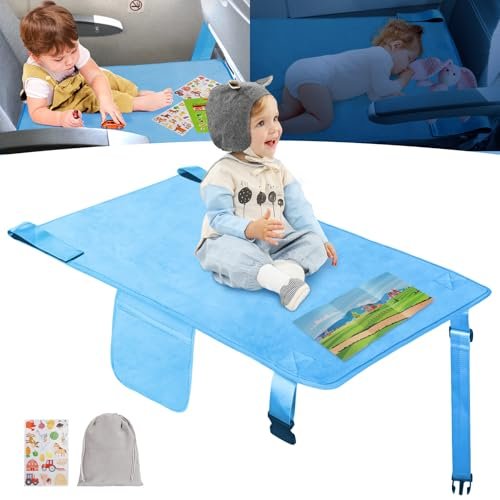 Toddler Airplane Bed, Travel Essentials for Kids, Soft Toddler Airplane Travel Essentials with Sticker Book, Light Blue