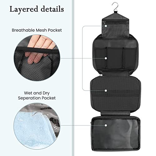 Maliton Toiletry Bag for Men & Women | Large for Traveling | Hanging Compact Hygiene Bag with 4 Compartments | Waterproof Bathroom Shower Bag (Black) - Image 3