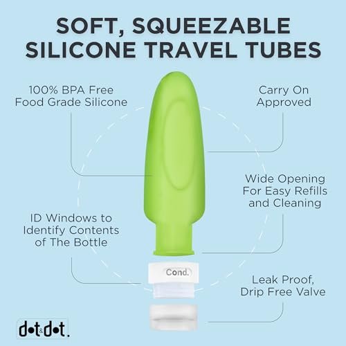 Dot&Dot Leak Proof Travel Bottles for Toiletries - TSA Approved Travel Shampoo Bottles - 3oz Travel Shampoo and Conditioner Bottles - Travel Size Toiletries - 3 oz Silicone Travel Bottles with Labels - Image 2