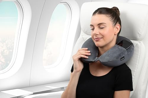 Brookstone Microbead Travel Head and Neck Pillow Lightweight and Plush with Phone or Headphone Pocket, Dark Grey - Image 6