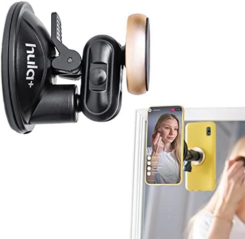 hula+ Magnet Phone Holder Reusable Stand, Portable Mount for Shower, Mirror, Kitchen, Window, & Bathroom Compatible. Compatible with All Phones, Ideal for Content, TikTok, Instagram, Movies & Music