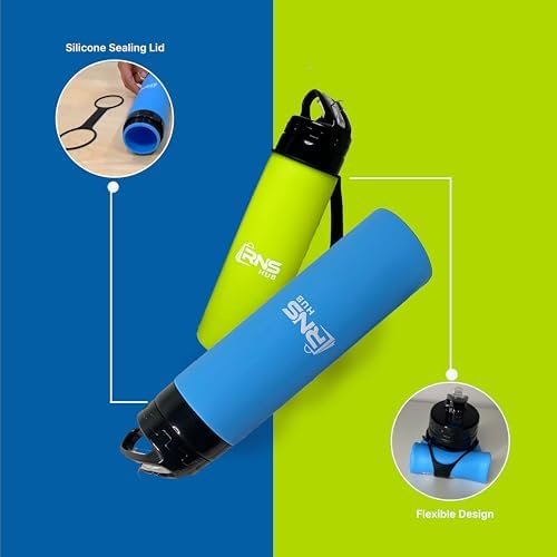 Collapsible Water Bottles Set- 600ml Silicone BPA-Free Leak-Proof Lid Travel Bottles with Sleeves - Reusable Lightweight Foldable Bottle for Travel Hiking Gym Beach Essentials (Blue) - Image 6