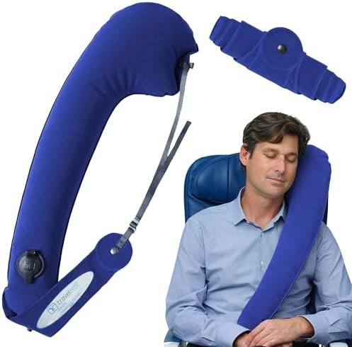 TRAVELREST Ultimate Travel Pillow & Body Pillow - Headrest, Auto, Bus, Train, Office Napping, Camping, Wheelchairs, Comfort and Support, Rolls Up, Straps to Airplane Seat & Car - Blue