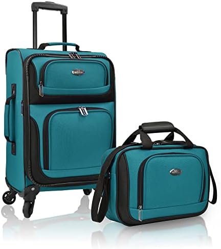 U.S. Traveler Rio Lightweight Carry-On Suitcase 20" Softside Expandable Design, Durable, Business and Travel, Teal, 4 Wheel