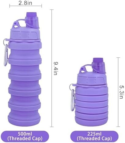 Collapsible Water Bottles Two Pack Travel Sports Portable Sport Water Bottle comes with mountaineering Buckle 500ml silicone Water-proof camping water bottle - Image 2