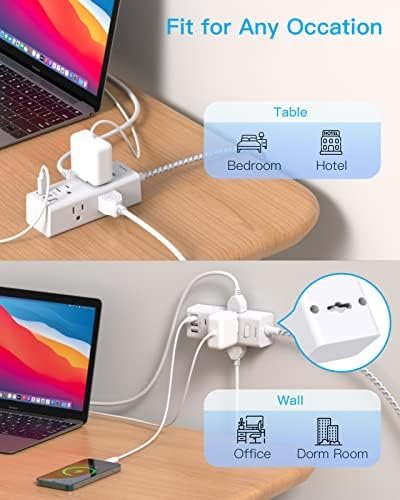 Power Strip Surge Protector - 6 Widely Outlets with 3 USB Ports (1 USB C), 3-Side Outlet Extender Strip, 5 Ft Extension Cord Flat Plug, Wall Mount Small Power Strip for Travel Home Office College Dorm - Image 5