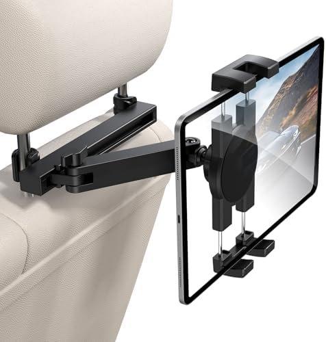 Tablet Holder for Car Headrest, [3 in 1 Adjustable Extension Arm] iPad Car Mount for Back Seat, Road Trip Essentials for Kids, for 4.7-12.9" Tablet Like iPad Pro, Air, Mini, Galaxy, Fire HD Tablet