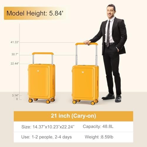 Carry on Luggage TSA Locks for Luggage 1OO% PC Hard Shell 20 Inch Suitcases with Wheels, Lightweight hardside Carry on Suitcase Telescopic Handle and Spinner Wheel (Front Pocket, Yellow) - Image 5