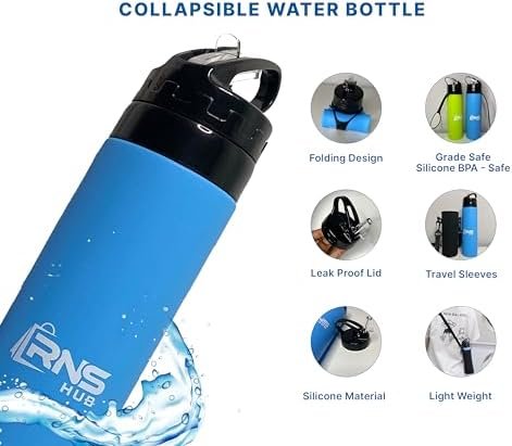 Collapsible Water Bottles Set- 600ml Silicone BPA-Free Leak-Proof Lid Travel Bottles with Sleeves - Reusable Lightweight Foldable Bottle for Travel Hiking Gym Beach Essentials (Blue) - Image 2