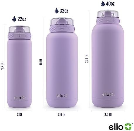 Ello Cooper 22oz Stainless Steel Water Bottle with Straw and Carry Handle, Double Walled and Vacuum Insulated Metal, Leak Proof Locking Lid with Soft Silicone Spout, Reusable, BPA Free, Lilac - Image 3