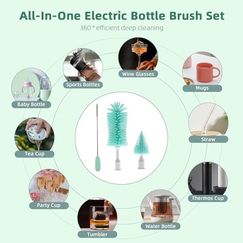 Electric Bottle Brush Cleaner, Electric Baby Bottle Brush for Travel with Replaceable Silicone Bottle Brushes,Nipple and Straw Brush, Bottle Brush Set with Drainage Rack and Storage Box - Image 3