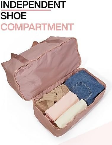 Weekender Bags for Women, BAGSMART Travel Duffel Bags with Shoe Compartment,Personal Item Travel Bag for Airlines, Carry on Overnight Tote Bag with Toiletry Bag(Dark Pink,2pcs) - Image 4