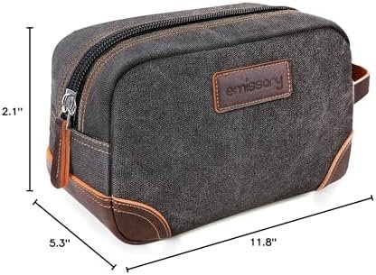 emissary Travel Toiletry Bag for Men, Leather and Canvas Toiletry Bags, Dopp Kit for Men, Travel Bathroom Bag Men's Shaving Kit, Travel Kit Small Bag for Men, Shaving Bag for Travel Accessories (Gray) - Image 7