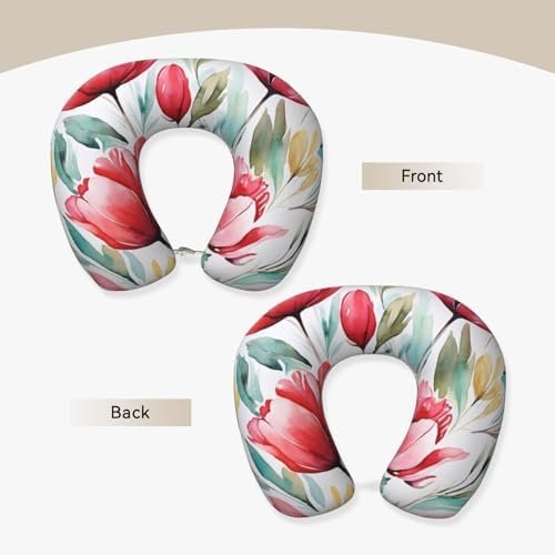 Watercolor Tulip Memory Foam Travel Pillow Soft Comfortable Neck Pillow U-Shaped Head Support Pillow Travel Accessories for Sleeping Rest Airplane Car and Office - Image 3