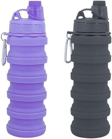 Collapsible Water Bottles Two Pack Travel Sports Portable Sport Water Bottle comes with mountaineering Buckle 500ml silicone Water-proof camping water bottle