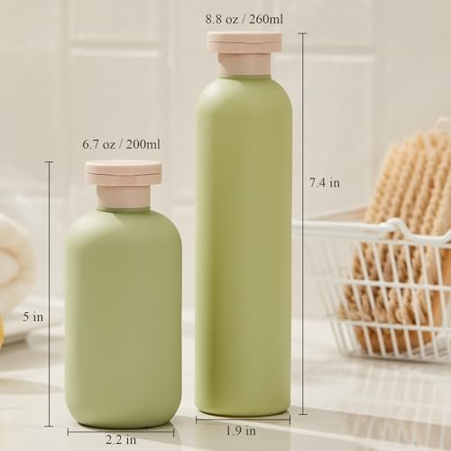 Qeuly Squeeze Bottles with Pump Dispenser and Flip Cap, 8.8 oz Refillable Travel Containers for Toiletries, Plastic Travel Shampoo and Conditioner Bottles (Green 260) - Image 4