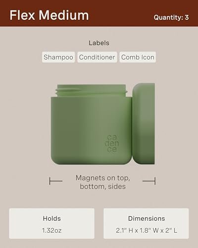 Cadence Travel Containers - Haircare Set - Magnetic Travel Capsules - For Shampoo, Conditioner, Hair Styling Product - 3 Flex Mediums (1.32oz) with Shampoo, Conditioner & Comb Icon Labels - Charcoal - Image 3